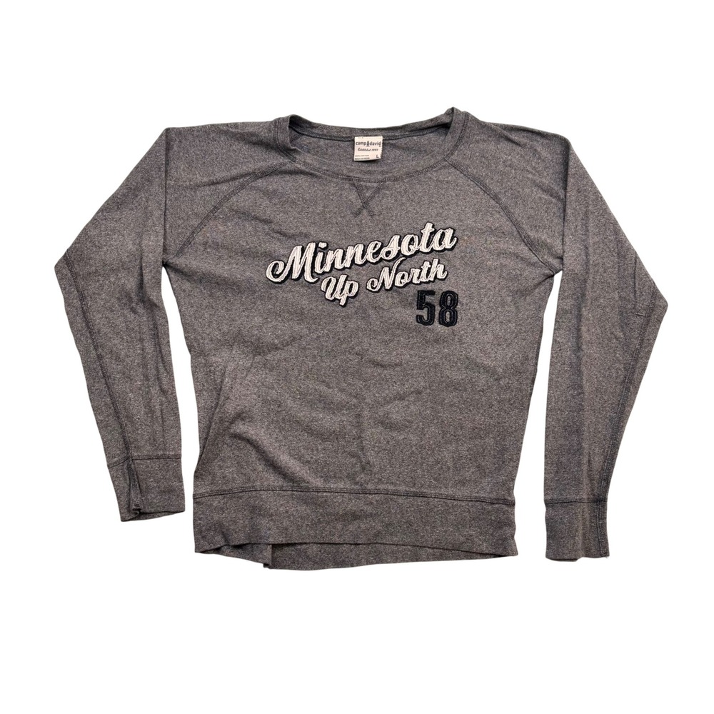Camp David Minnesota Up North 58 Sweatshirt Gray Cotton Raglan Sleeve Womens L